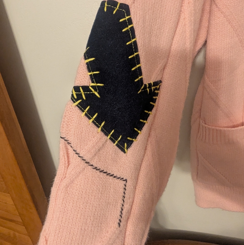 Patchwork Wool Blend Embroidered Pink Cardigan Ne… - image 2